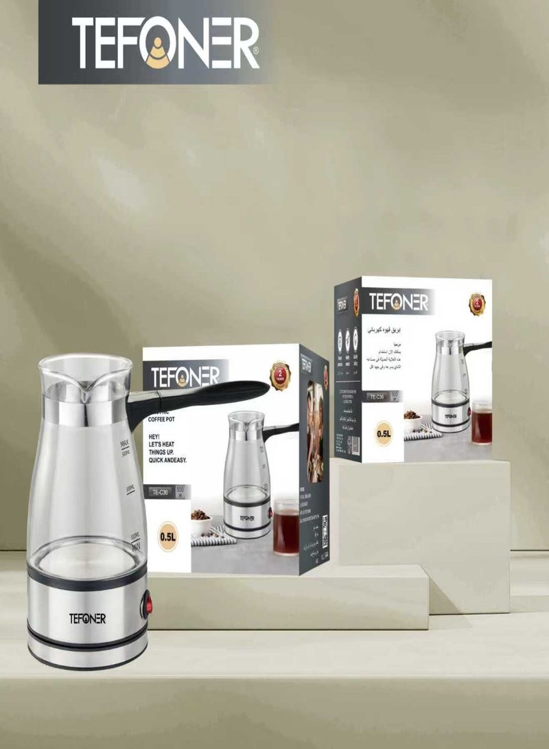 تيفونر ماكينة قهوه تركي زجاجية شفافة. غلاية قهوة تركي بسعة نصف لتر. صانعة قهوة تركية تعمل بالكهرباء. الة قهوة تركي سريعة التسخين وامنة. غلاية قهوة تركية سهلة ومتعددة الاستخدام. - Image 4